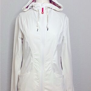 Lululemon White jacket 10 with pink floral mesh details. Amazing details GUC